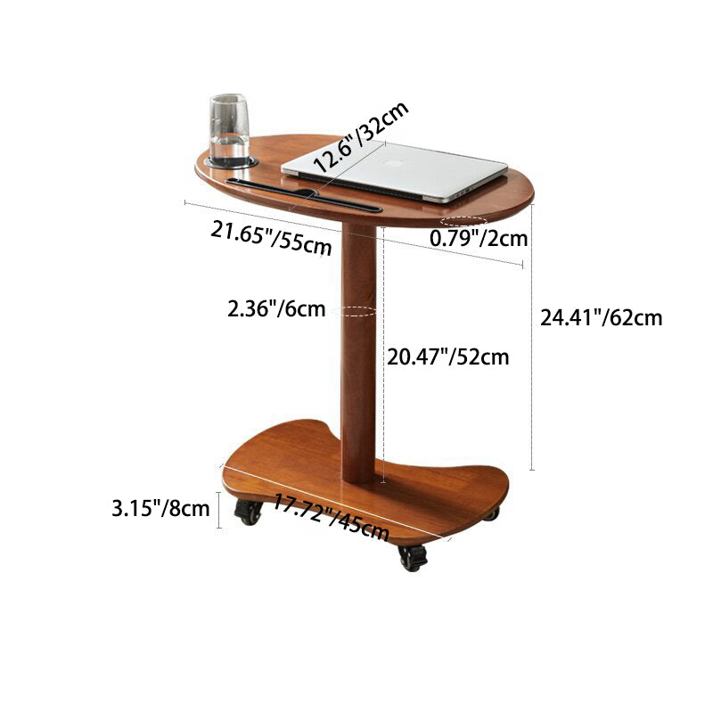 Table basse ovale minimaliste moderne en bois massif et plastique à 4 roues pour salon 