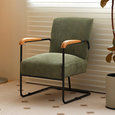 Coussin carré scandinave contemporain en velours côtelé avec chaise d'accent en bois massif et acier au carbone, dossier et accoudoirs pour salon 