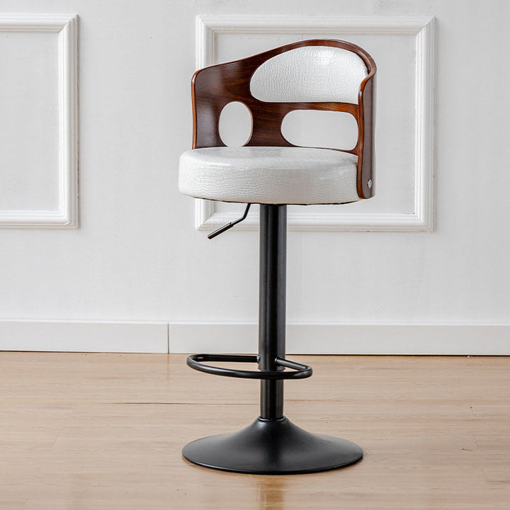 Tabouret de bar rond contemporain en tissu PU cuir scandinave bois éponge SGS avec dossier et repose-pieds pour cuisine 