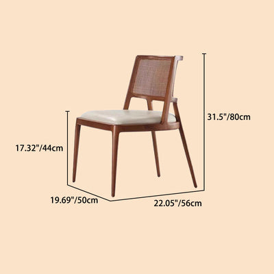 Silla de comedor de madera tapizada en cuero de microfibra cuadrada retro contemporánea con respaldo de ratán para comedor 