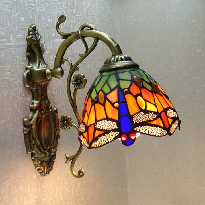 Tiffany Handmade Stained Glass Dragonfly 1-Light Wall Sconce Lamp