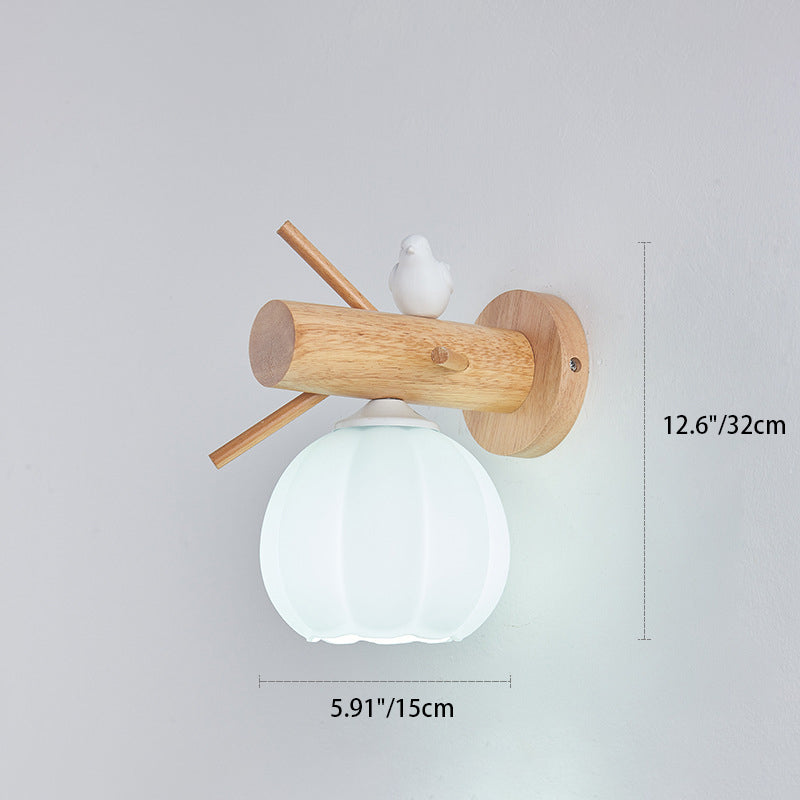 Lampe murale 1 lumière en bois PE avec citrouille minimaliste moderne pour chambre 
