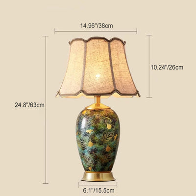 Modern Luxury Vase Base Pleated Octagon Lampshade Ceramic Fabric 1-Light Table Lamp For Bedroom