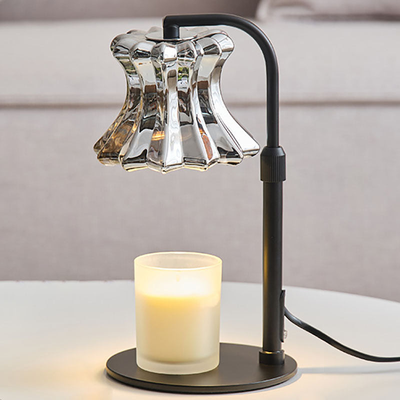 Moderne minimalistische florale Tischlampe mit rundem Sockel aus Eisenglas mit 1 Licht für die Aromatherapie mit schmelzendem Wachs für Schlafzimmer 