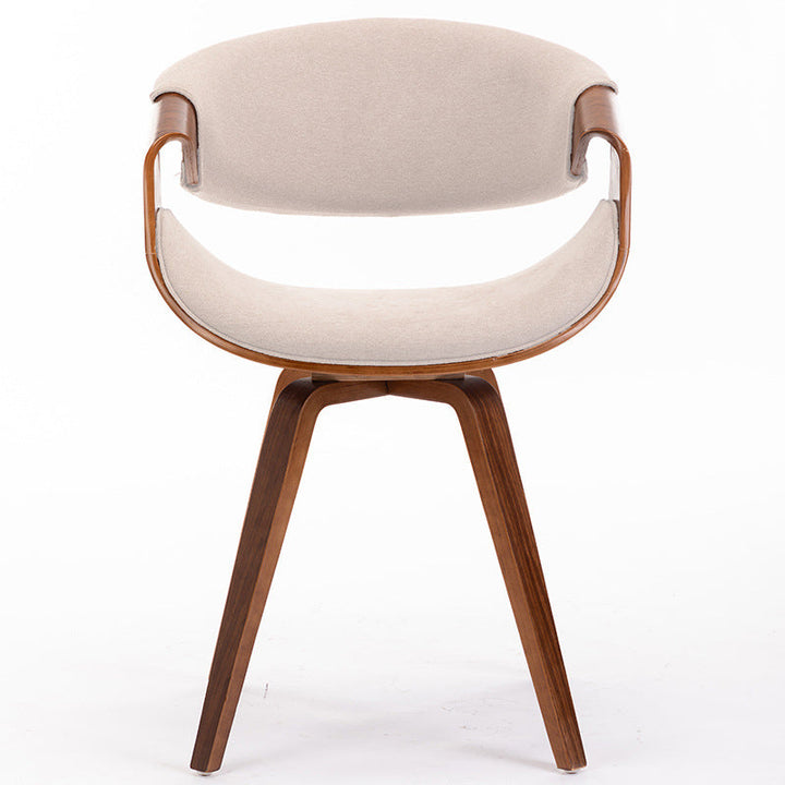 Silla de comedor contemporánea de lujo Arc, de madera contrachapada tapizada en algodón, lino y piel sintética, con respaldo y reposabrazos, para comedor 