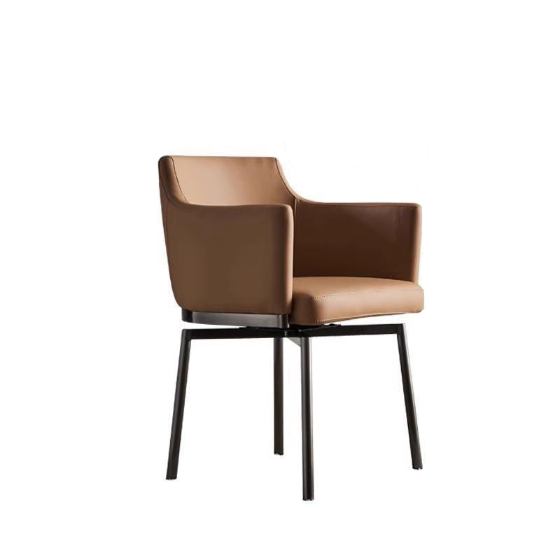 Chaise de salle à manger moderne minimaliste carrée en cuir microfibre rembourré avec dossier et accoudoir en métal 