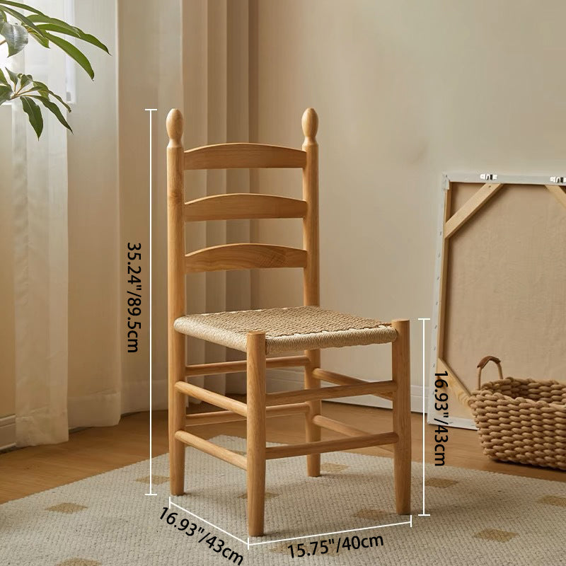 Chaise de salle à manger carrée en bois de caoutchouc tissé rétro contemporain avec dossier et repose-pieds en corde de papier kraft 