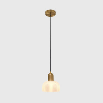 Japanischer Wabi-Sabi Messing Halbkreis Faltglas 1-Licht Pendelleuchte 