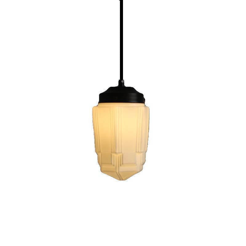 Traditional European White Hardware Glass Geometric Jar 1-Light Pendant Light For Living Room