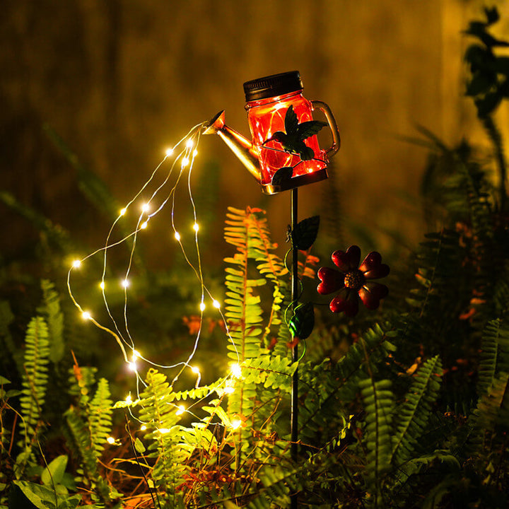 Decoración Creativa Solar Hierro Forjado Tetera LED Luz de Enchufe de Suelo para Exteriores 