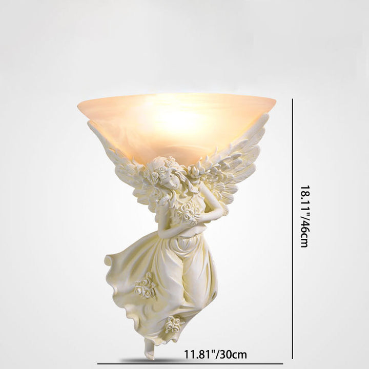 Traditionelle europäische Harz Engel Flügel Glas Tasse Schatten 1-Licht Wandleuchte Lampe für Wohnzimmer 