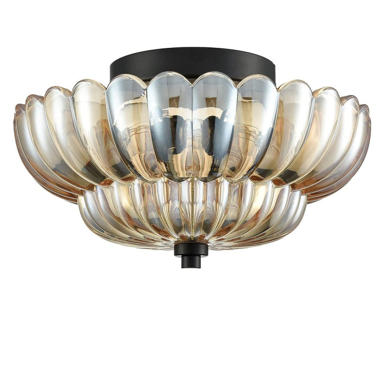 Zeitgenössische Luxus-Deckenleuchte mit Blumenmuster, Glas und Eisen, 3 Lichter, halbbündige Montage, für Schlafzimmer 
