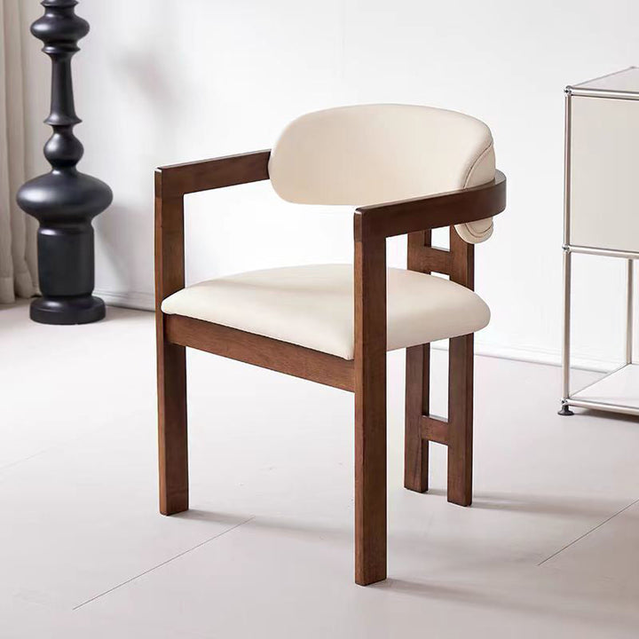 Zeitgenössischer skandinavischer Bent Square PU-Leder-Holz-Esszimmerstuhl Rückenlehne Arm für Esszimmer 