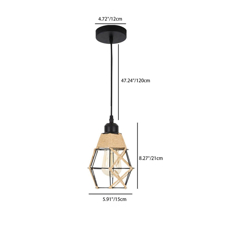 Nostalgic Industrial Iron Diamond Shape Hemp Rope Weaving 1/3-Light Island Light Chandelier