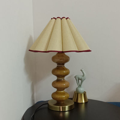 Japanese Vintage Canvas Petal Shade Ceramic Base 1-Light Table Lamp