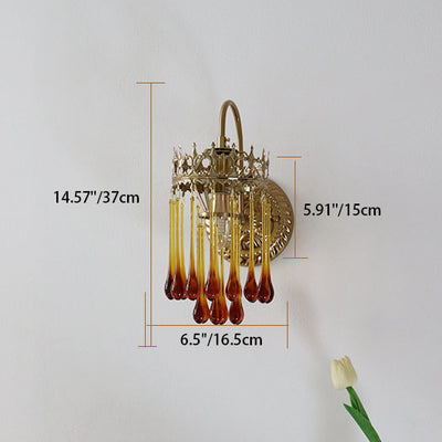 French Romantic Brown Water Drop Glass 1-Light Wall Sconce Lamp