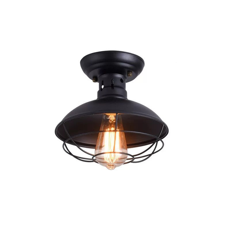 Plafonnier semi-encastré à 1 lumière en forme de couvercle de pot en filet de fer industriel contemporain pour salon 