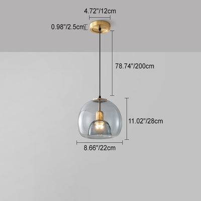 Contemporary Scandinavian Round Copper Glass 1/3 Light Island Light Chandelier For Dining Room