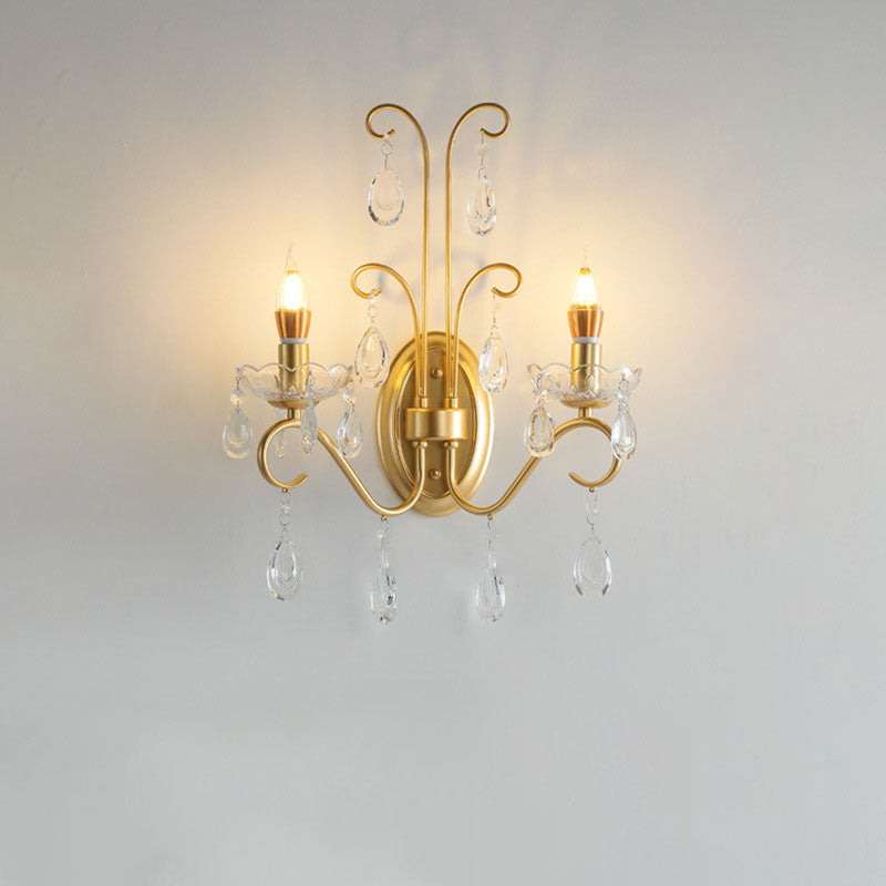 Traditionelle französische Kristallzweig-Wandleuchte mit 2 Lichtern für das Wohnzimmer 