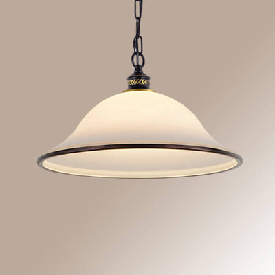 Vintage European Frosted Glass Cone 1-Light Pendant Light