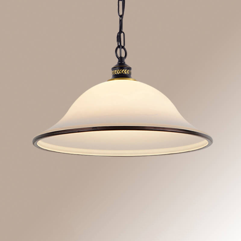 Vintage European Frosted Glass Cone 1-Light Pendant Light