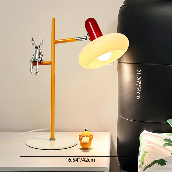 Lampe de table 1 lumière en verre rond créatif contemporain avec décor de lapin en fer pour chambre à coucher 