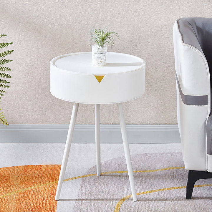 Modern Minimalist Round Tripod PP Plastic Iron Nightstand 1-Storage For Bedroom