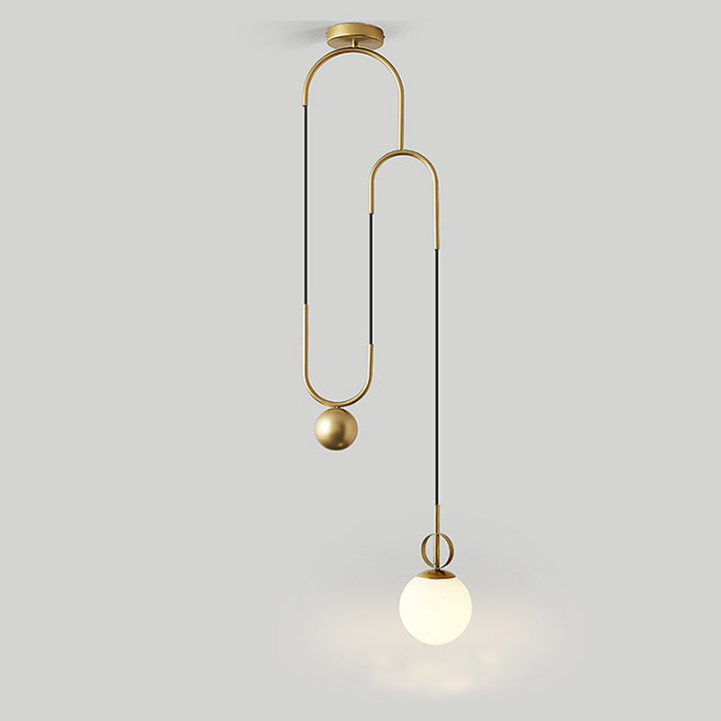 Combinación de orbe escandinavo contemporáneo de hierro curvado con vidrio, lámpara colgante de 1 luz para dormitorio 