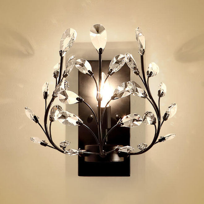 European Light Luxury Iron Candle Crystal Lamp Holder 1-Light Wall Sconce Lamp