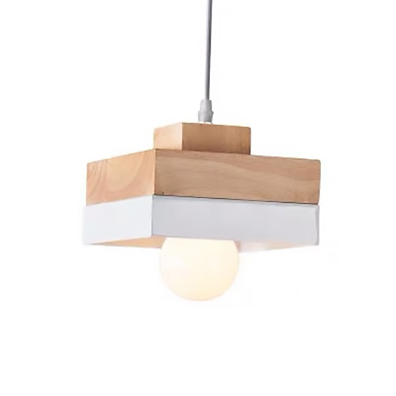 Moderne minimalistische Macaron Square Eisen Holz 1-Licht Pendelleuchte für Wohnzimmer 
