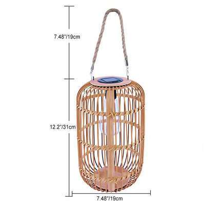 Traditional Vintage Rattan Weaving Cage LED Solar Waterproof Outdoor Light For Outdoor Patio