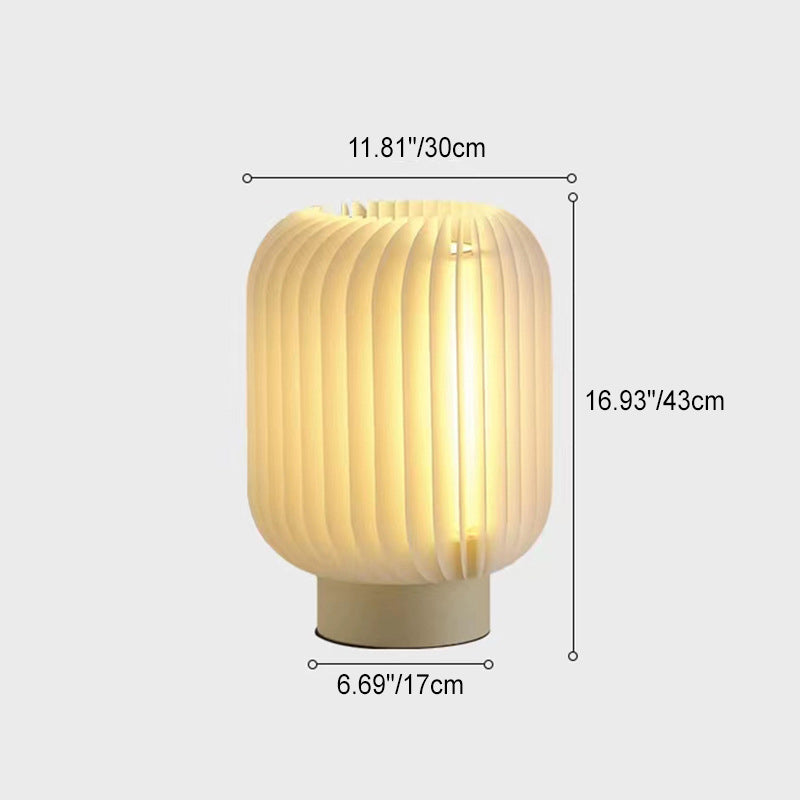 Modern Simplicity Round Pleated Iron Acrylic Fabric LED Table Lamp For Bedroom