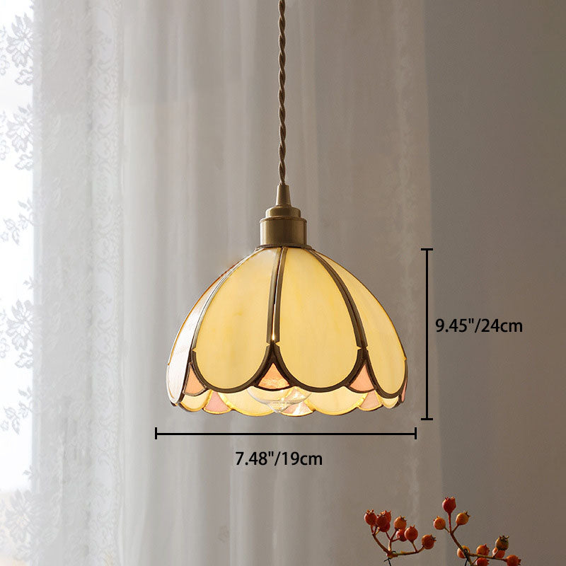 Zeitgenössische skandinavische halbrunde Kugel Pendelleuchte aus Kupferglas und Walnussholz mit 1 Licht für Schlafzimmer 