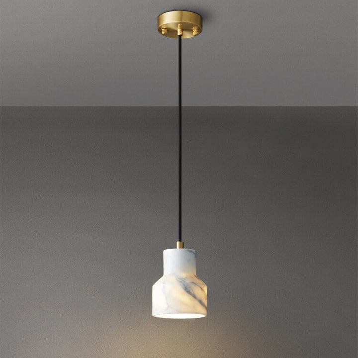 Modern Minimalist Marble Copper Cone Geometry 1-Light Pendant Light For Living Room &amp; Bedroom