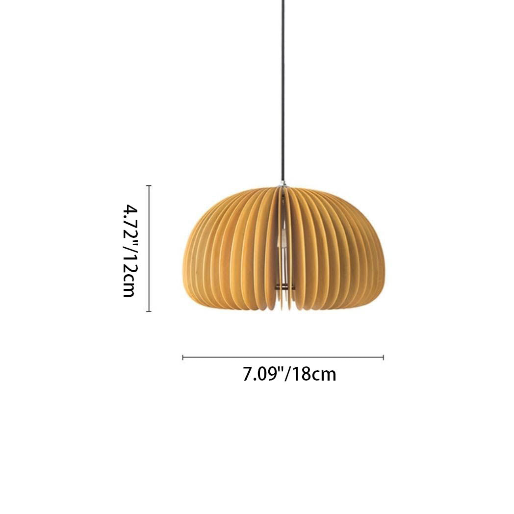 Traditional Japanese Iron Wooden Pumpkin Shape 1-Light Pendant Light For Living Room