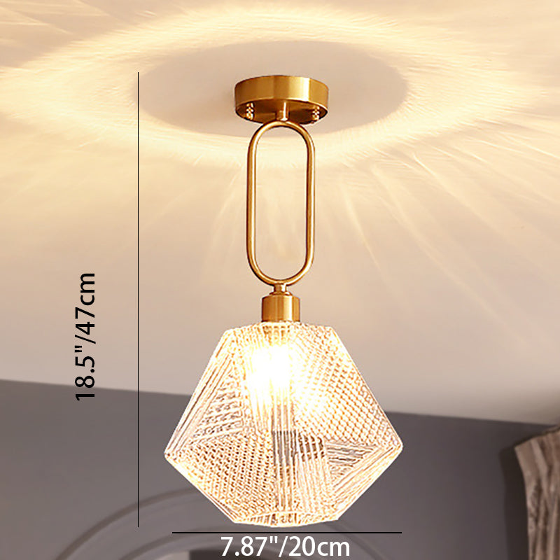 Moderne Luxus Gold Finish Rahmen geometrische Glas Schatten 1-Licht Pendelleuchte für Schlafzimmer 