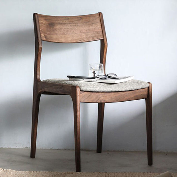 Traditional Chinese Square Black Walnut Cotton-Linen Cowhide Leather Contact Surface Dining Chair Four Legs Backrest For Dining Room