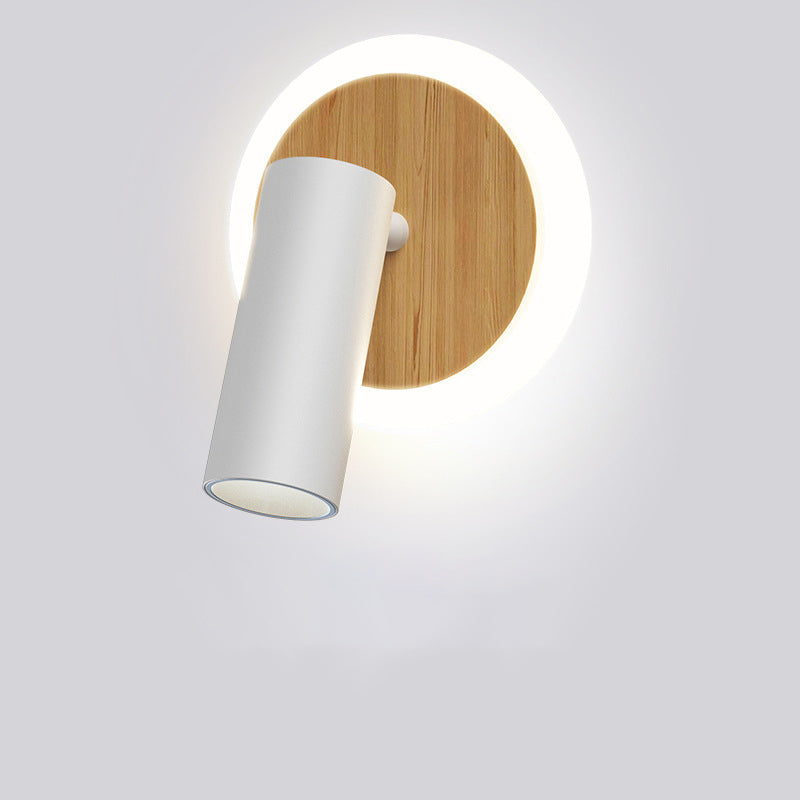 Applique murale LED en bois et aluminium rond minimaliste moderne pour chambre 