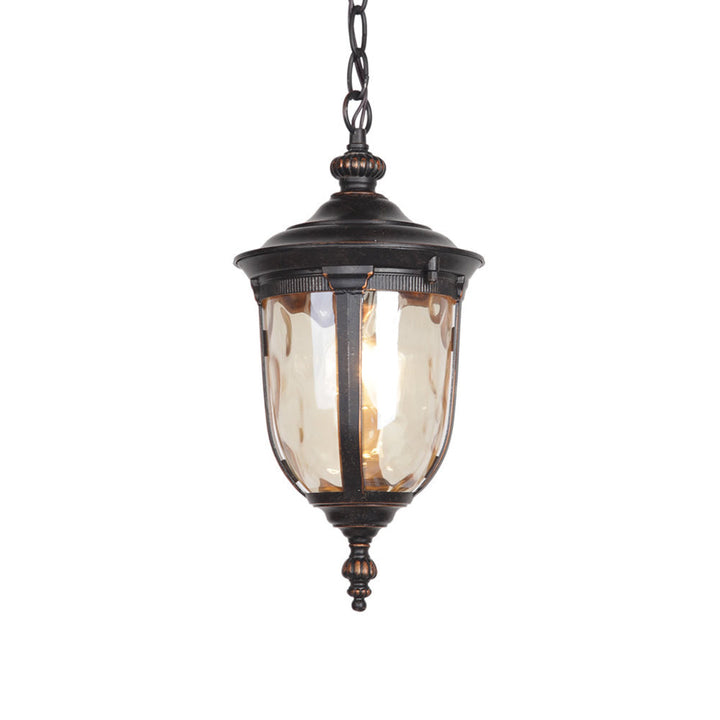 Cilindro de vidrio de aluminio impermeable europeo tradicional con efecto de onda de agua, colgante de 1 luz para patio exterior 