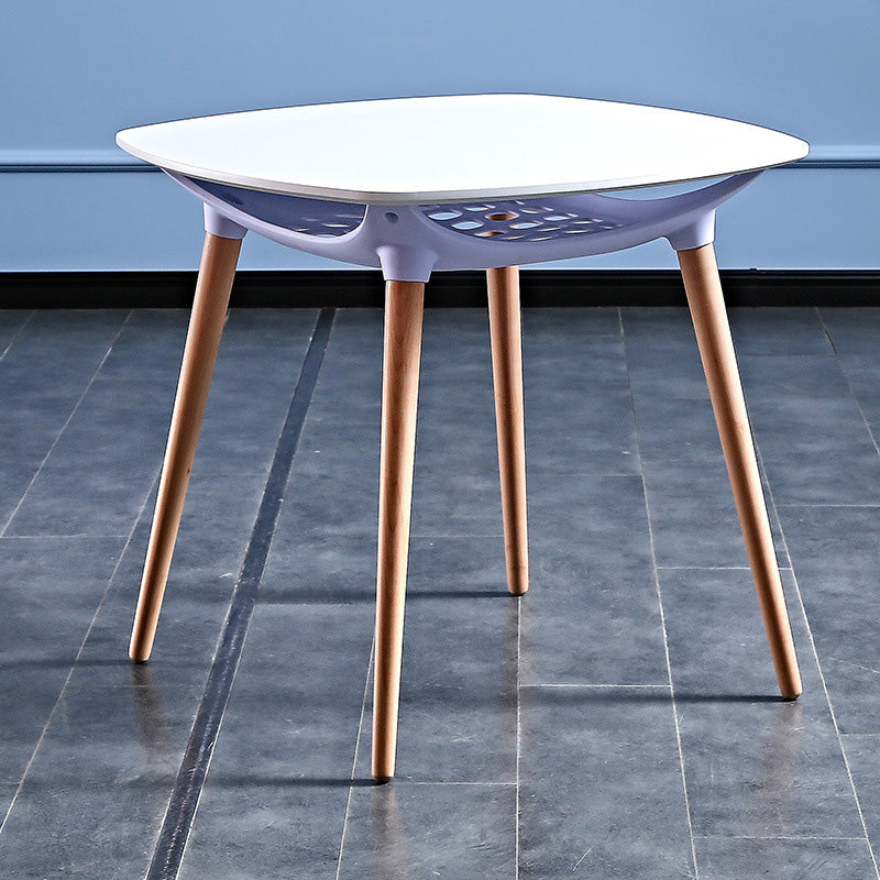 Table à manger contemporaine à coins ronds en verre carré avec pieds en bois massif pour salle à manger 
