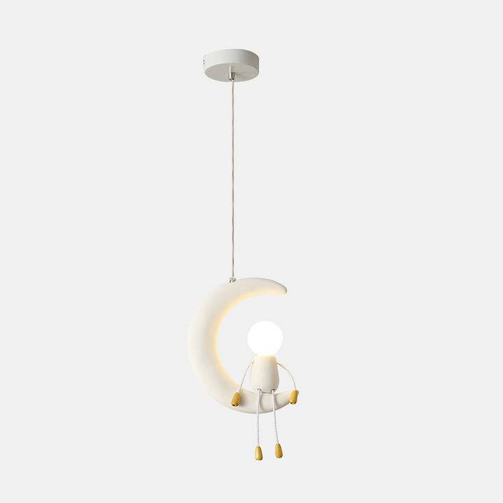 Suspension 1 Lumière pour Chevet en Résine de Fer et Verre avec Poupée Lune Contemporaine pour Enfants Nordiques 