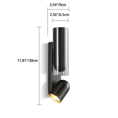 Moderne minimalistische drehbare Zylinder Metall Glas 2-Licht Wandleuchte Lampe für Schlafzimmer 