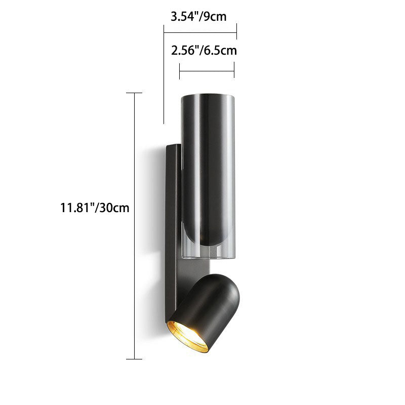 Moderne minimalistische drehbare Zylinder Metall Glas 2-Licht Wandleuchte Lampe für Schlafzimmer 