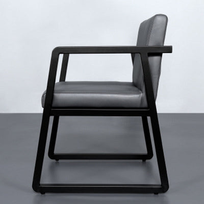 Moderner minimalistischer quadratischer PU-Leder Edelstahl-Schreibtischstuhl mit Rückenlehne und Armlehne für das Home Office 