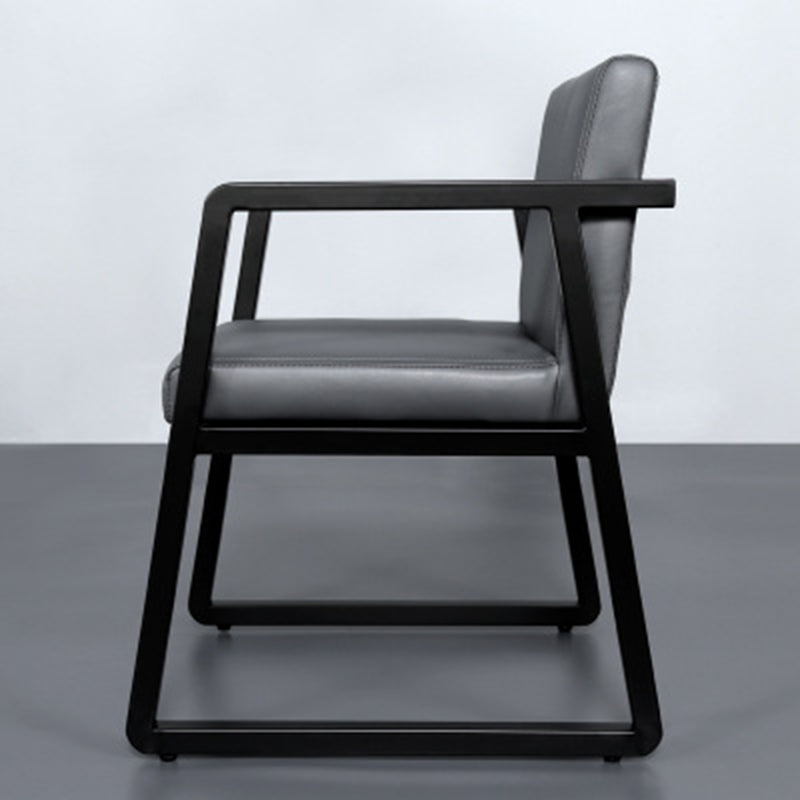 Moderner minimalistischer quadratischer PU-Leder Edelstahl-Schreibtischstuhl mit Rückenlehne und Armlehne für das Home Office 
