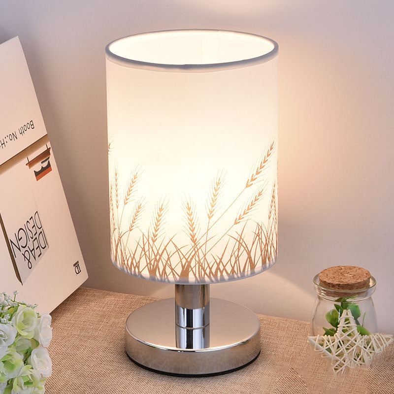Moderne Art Deco Runde Hardware Stoff 1-Licht Tischlampe für Schlafzimmer 