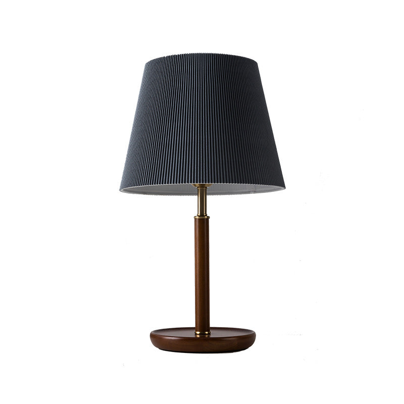 Traditionelle Vintage Plissee Stoff Schatten Holz Basis 1-Licht Tisch Lampe für Schlafzimmer 