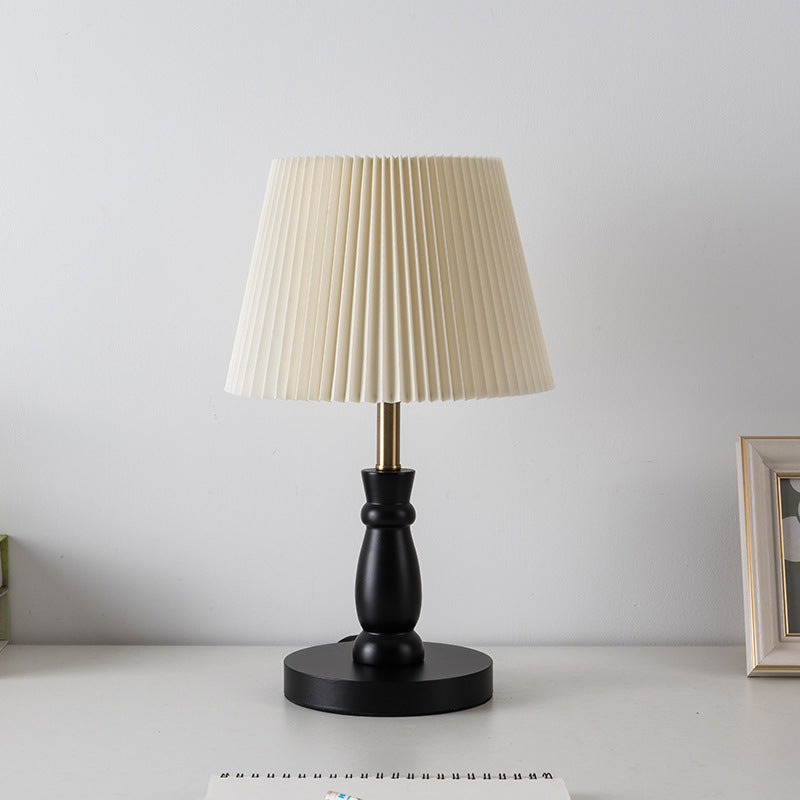 Zeitgenössische Vintage gestreifte Klapp Lampenschirm Metall Massivholz Stoff 1-Licht Tischlampe für Schlafzimmer 