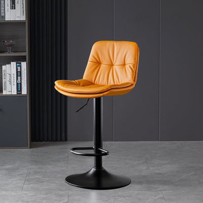 Taburete de barra con respaldo contemporáneo nórdico base redonda cojín rectangular cuero nappa espuma estructura de metal para comedor 