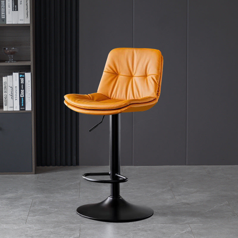 Taburete de barra con respaldo contemporáneo nórdico base redonda cojín rectangular cuero nappa espuma estructura de metal para comedor 